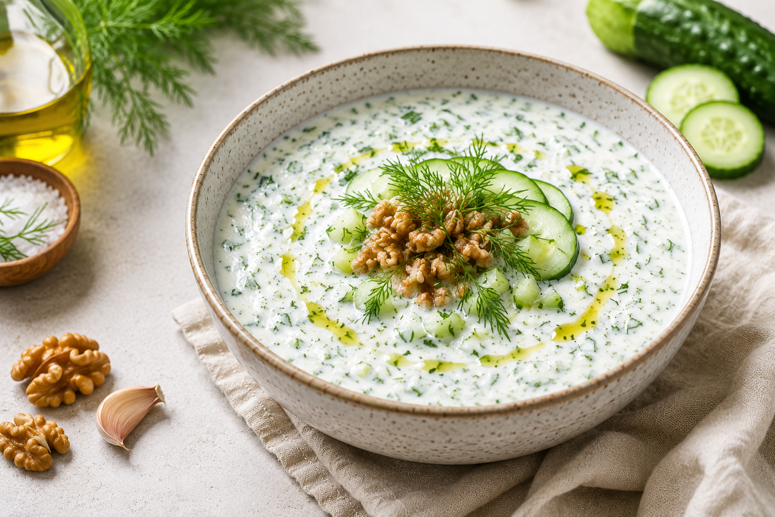Tarator - kalte bulgarische Suppe - hormonfreundliches Sommerrezept aus dem Sommer-Hormon-Reset 40+